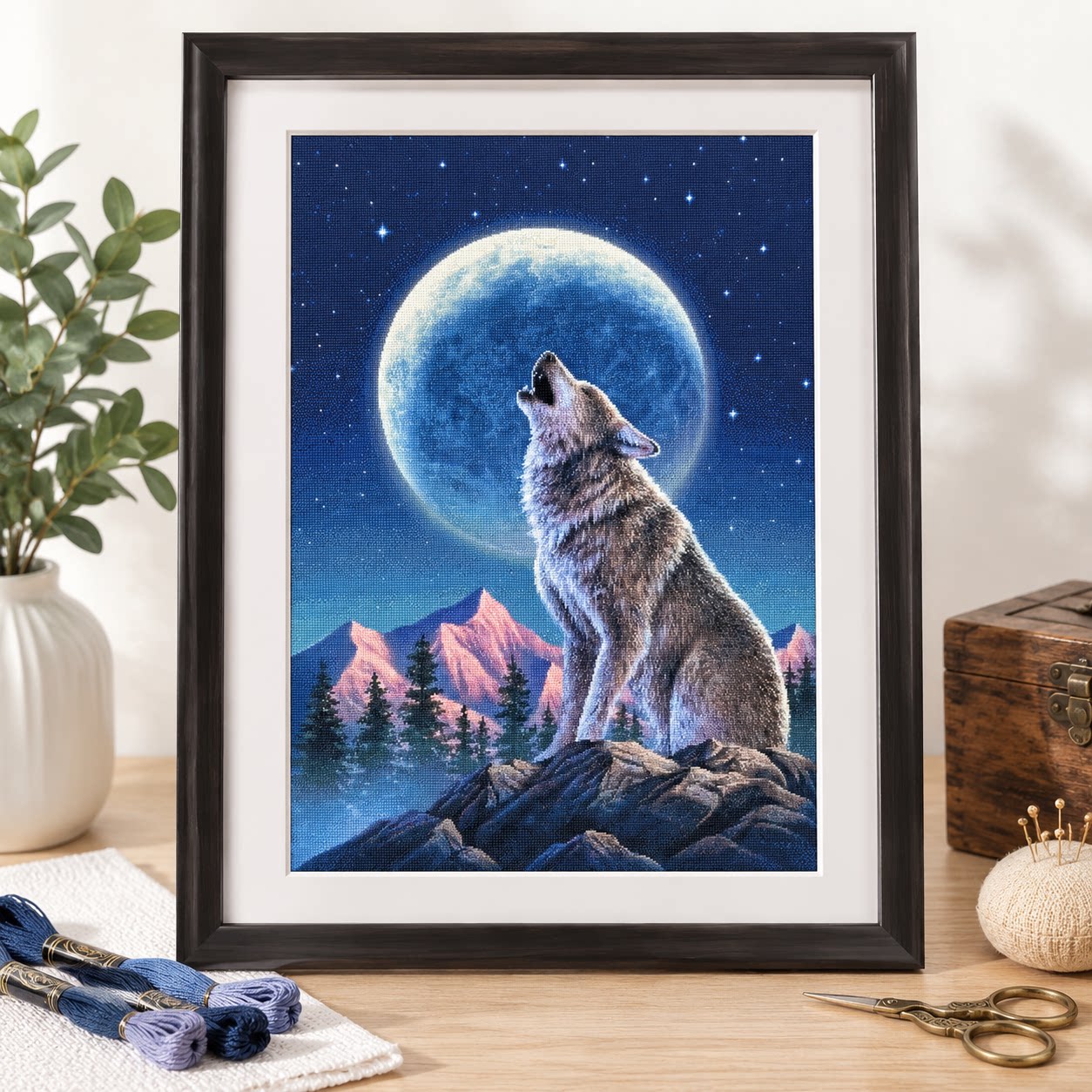 Cross Stitch Stamped Kits Beginners - [ZZ9252-Lone Wolf Under the Moon] Набор