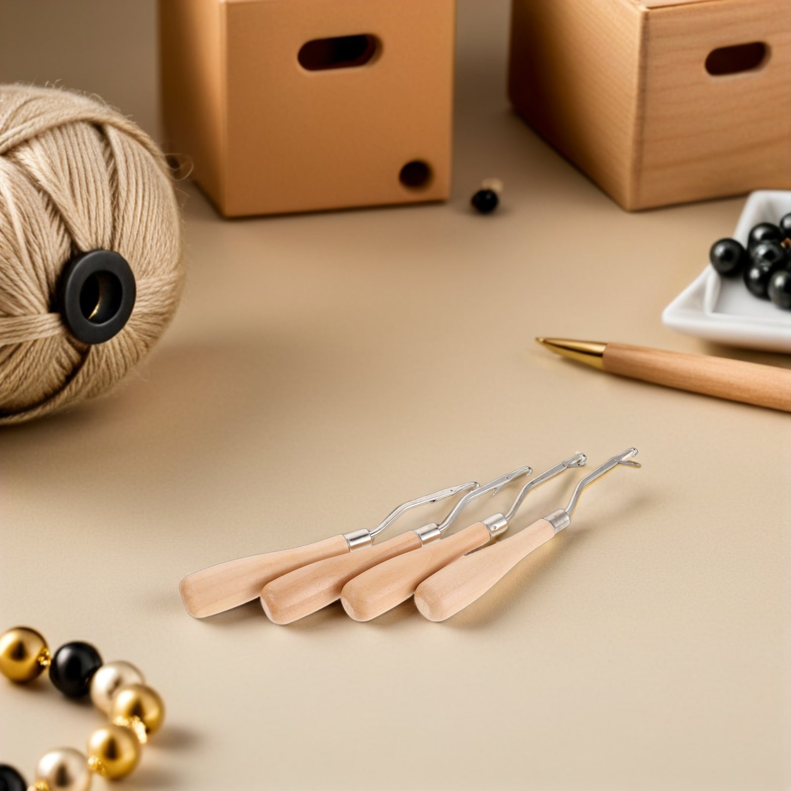 Wooden Crochet Hooks Ergonomic Handle - 4 шт. крючков для вязания с